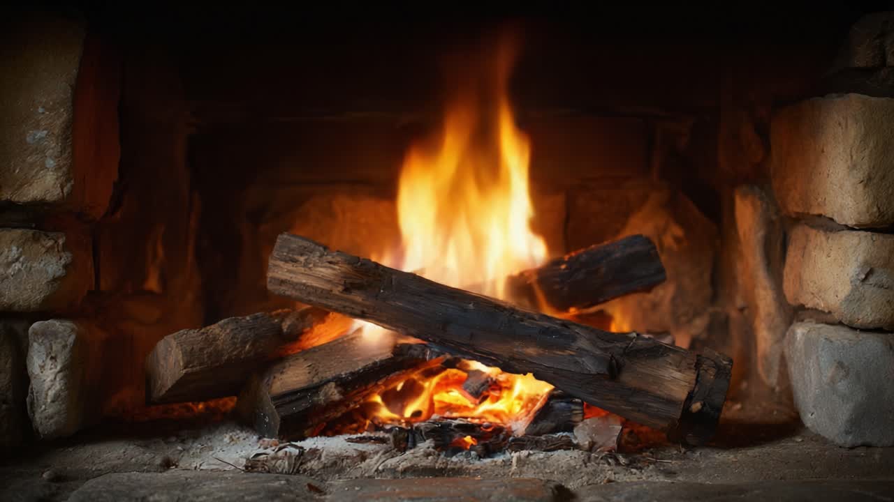 A Cozy Fireplace Scene with Dancing Flames and Logs Providing Warmth and Ambiance for a Relaxing Evening Atmosphere