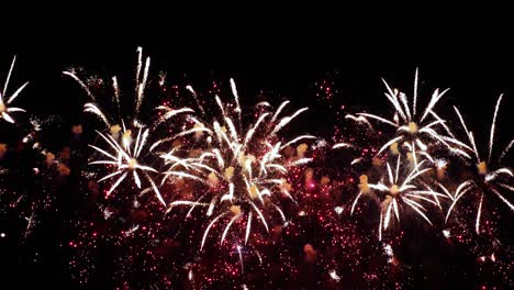 Coloridos-Fuegos-Artificiales-Explotando-En-El-Cielo-Nocturno.-Celebraciones-Y-Eventos-En-Vivos-Colores.