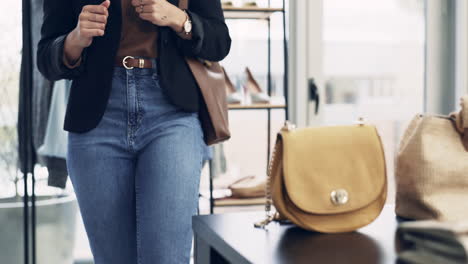 Woman,-shopping-and-choice-in-handbag-boutique