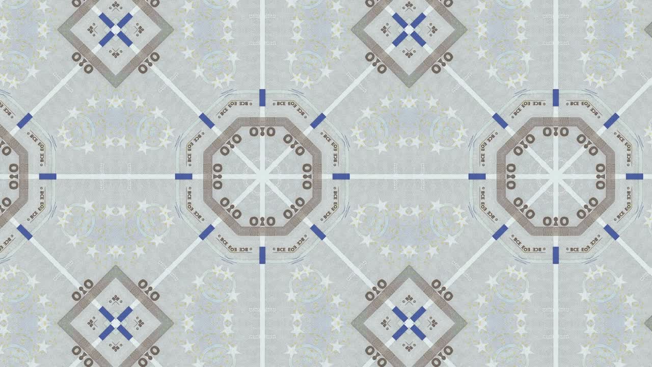 추상적인 모션 그래픽 모자이크 유로 지폐와 함께 시엄리스 루프