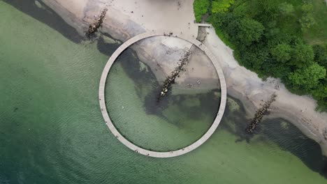 aerial topdown of the infinite bridge, aarhus, denmark