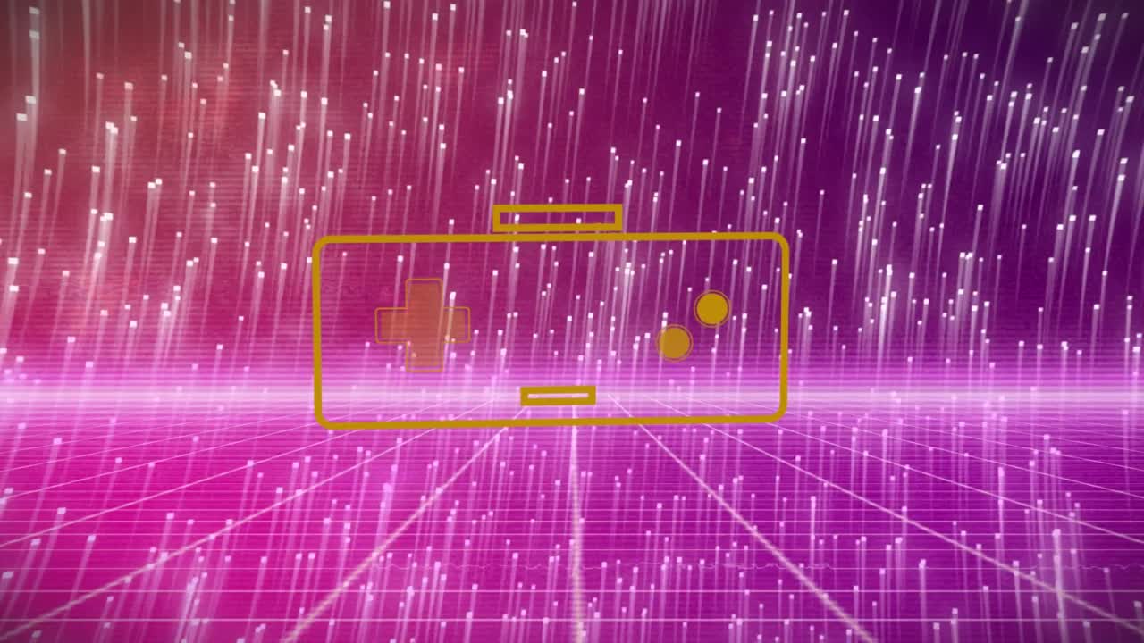 Animation of gamepad icon over lines on purple background