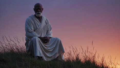 Elderly Man Contemplating at Sunset
