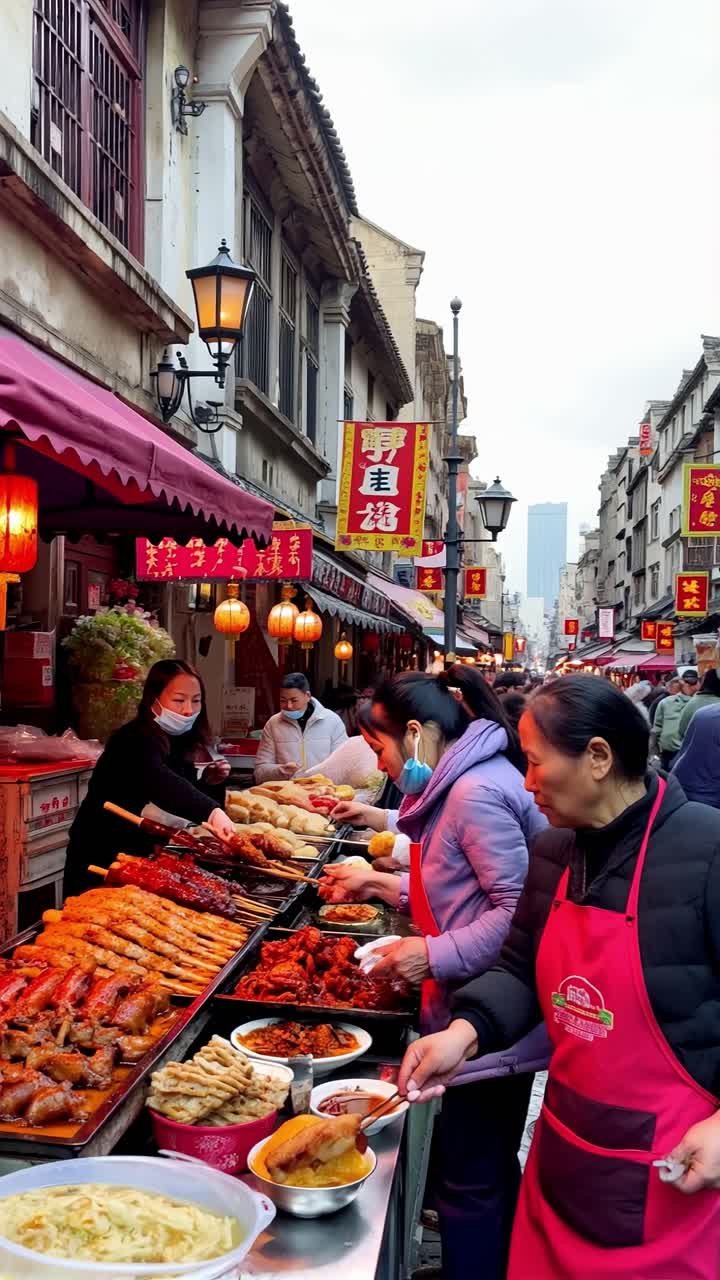 mercado de comida callejera en una ciudad china