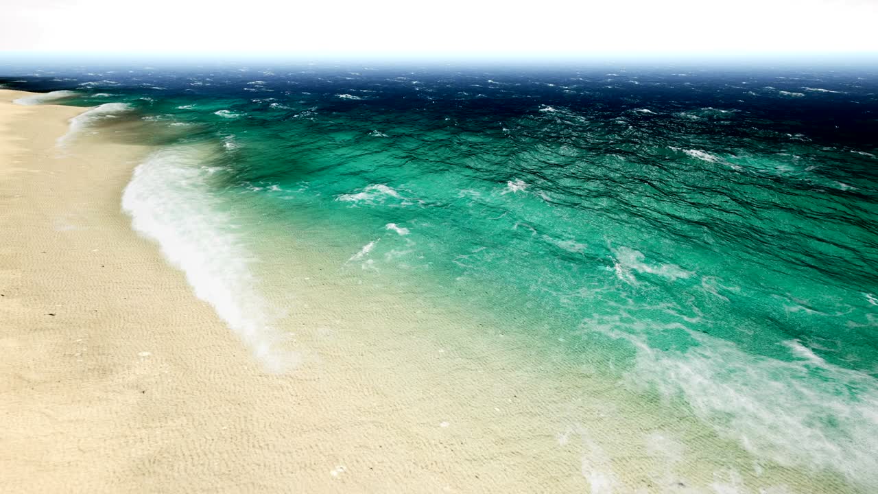 воздушный вид волны ломаются на красивом песчаном пляже. анимация беспрепятственной петли. 4k