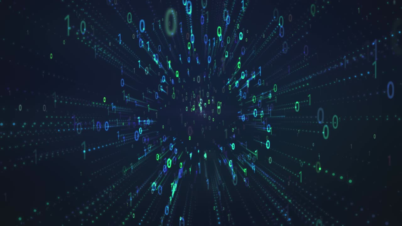 Binary code black and green blue  color background with digits moving on screen, Concept of digital age. Algorithm binary, data code, decryption and encoding, background. stock video