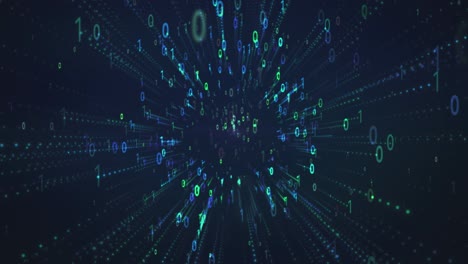 Binary code black and green blue  color background with digits moving on screen, Concept of digital age. Algorithm binary, data code, decryption and encoding, background. stock video
