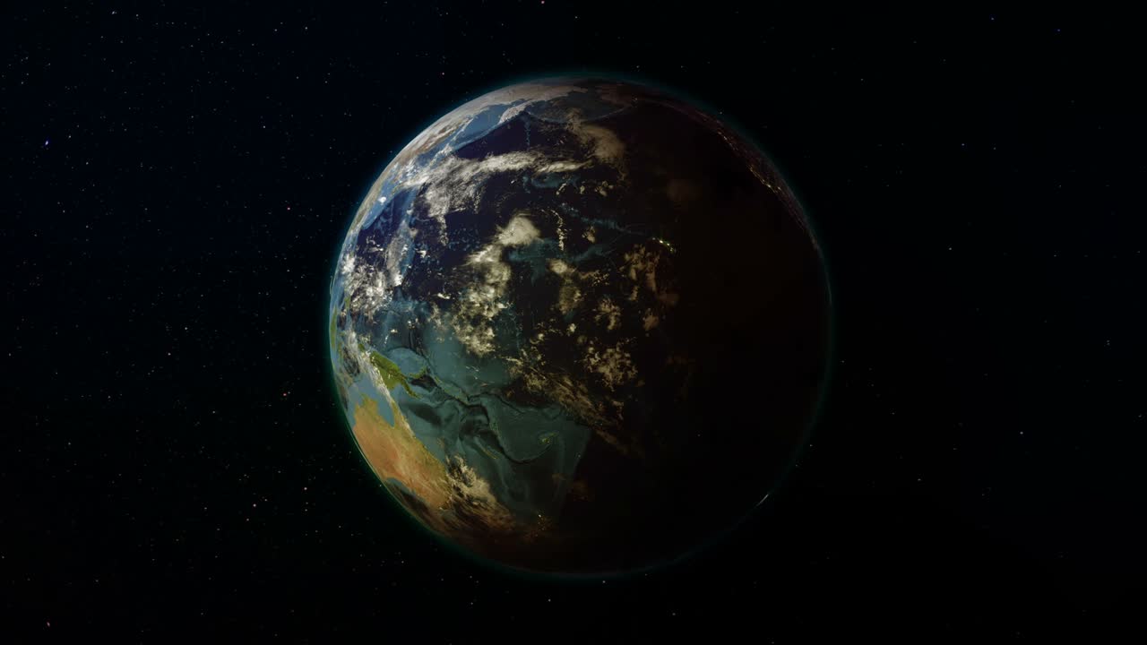 Terra realistica che ruota nello spazio (loop). Sul pianeta Terra è visibile l'alternarsi del giorno e della notte.