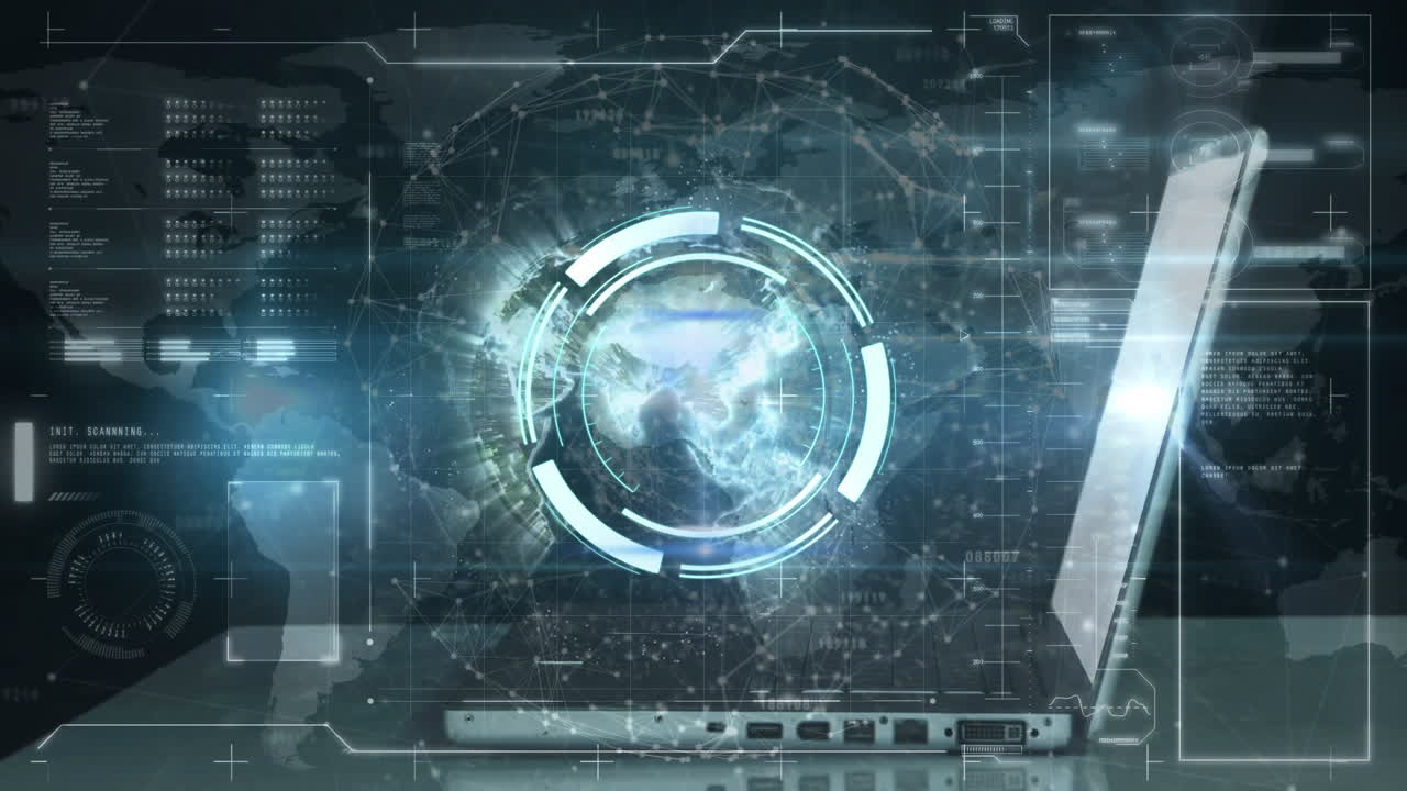 노트북을 사용하여 사람 위에서 스 ⁇  스캐닝과 데이터 처리의 애니메이션