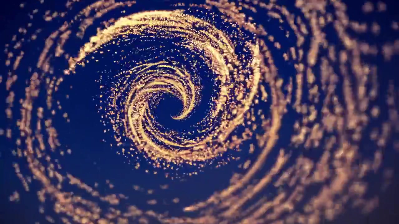 Particelle dorate dinamiche che turbinano in una spirale astratta