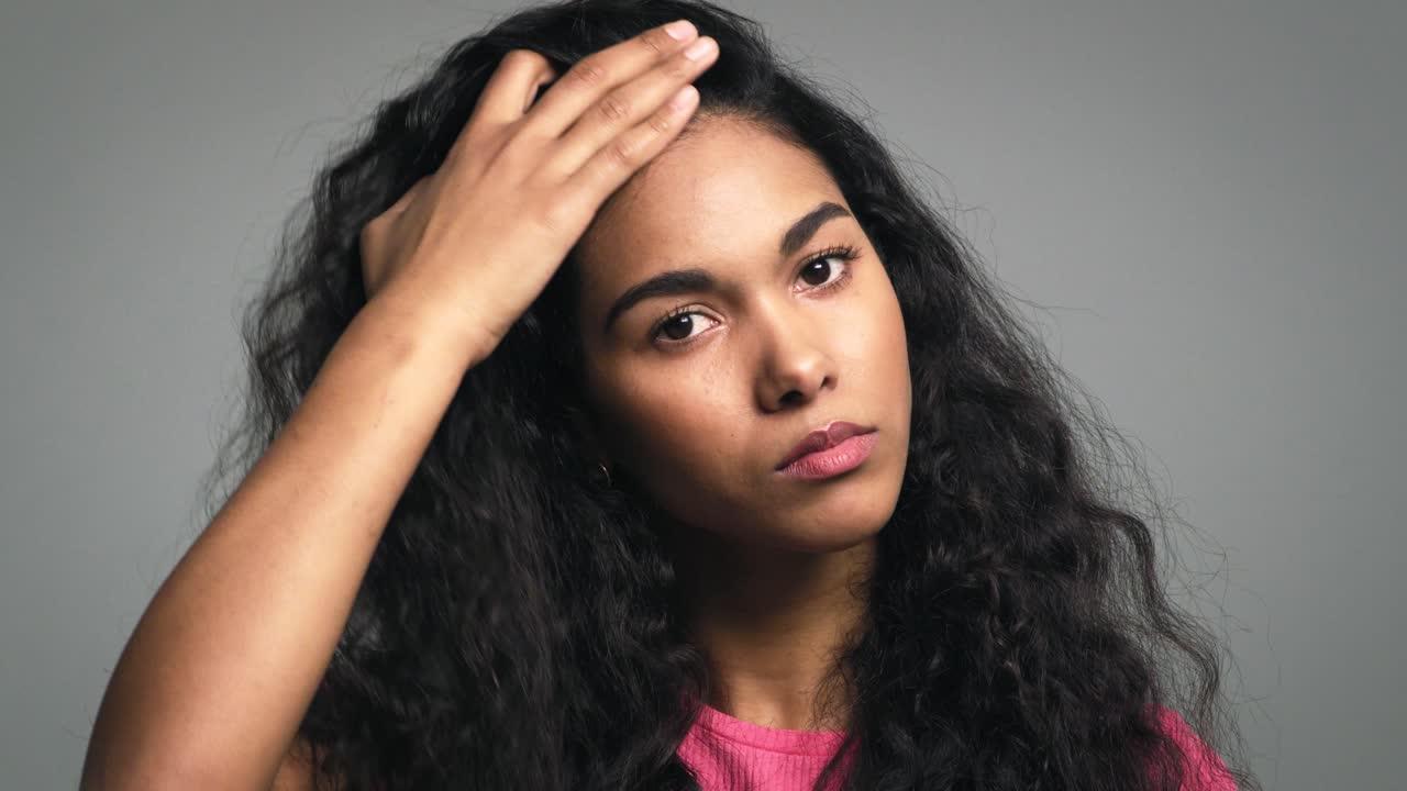 Close up video of  young woman with beautiful long hair