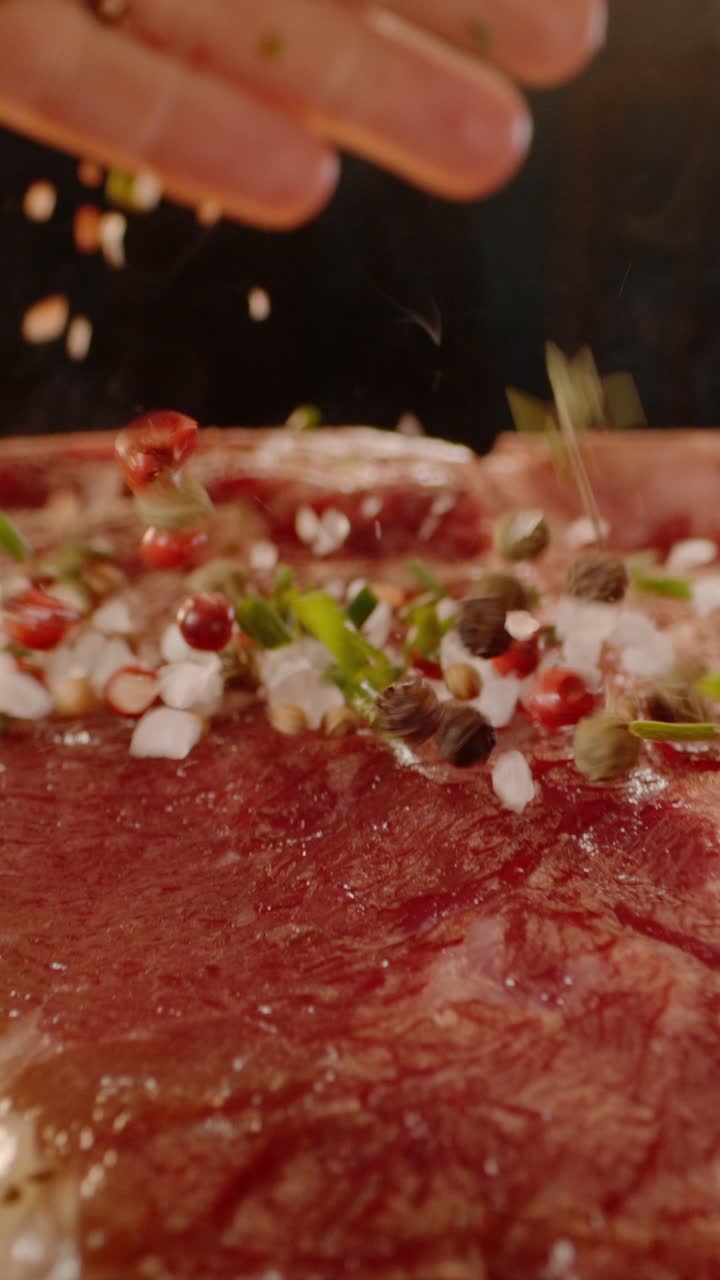 Grilled beef steak with salt and spices