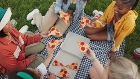 Arriba,-Tostadas-De-Pizza-Y-Amigos-En-La-Naturaleza