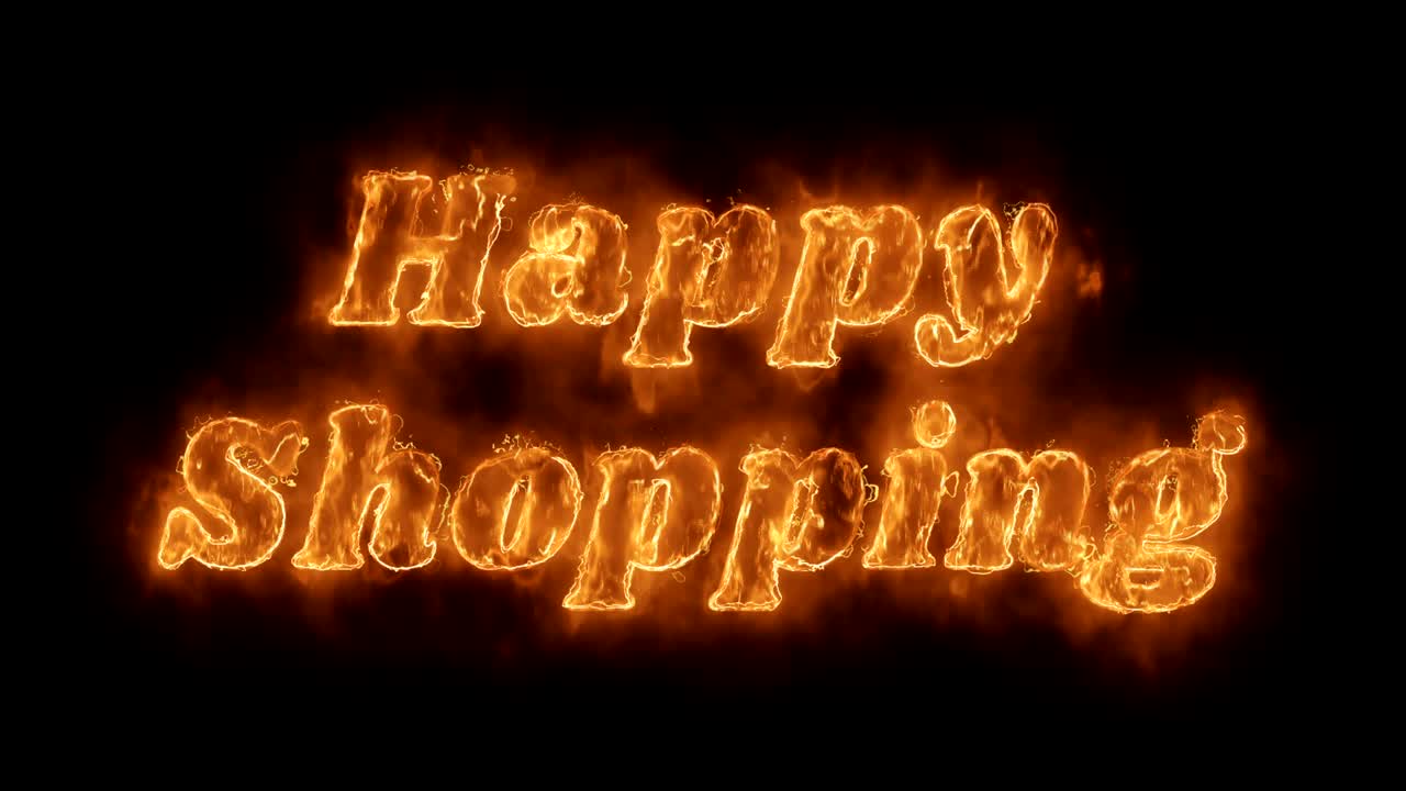 행복한 쇼핑 단어 뜨거운 애니메이션 불타는 현실적인 불 불꽃 루프