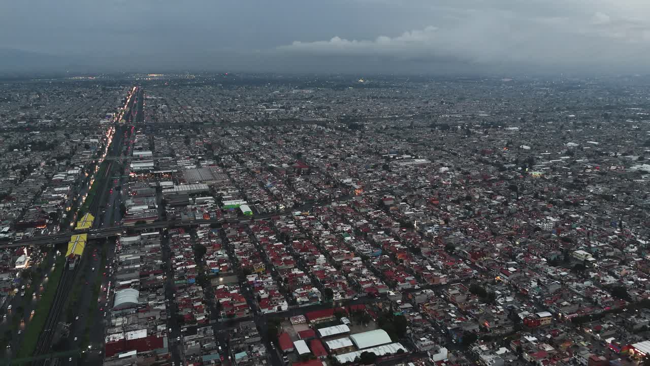 Drone view of Ecatepec on an overcast and grey day