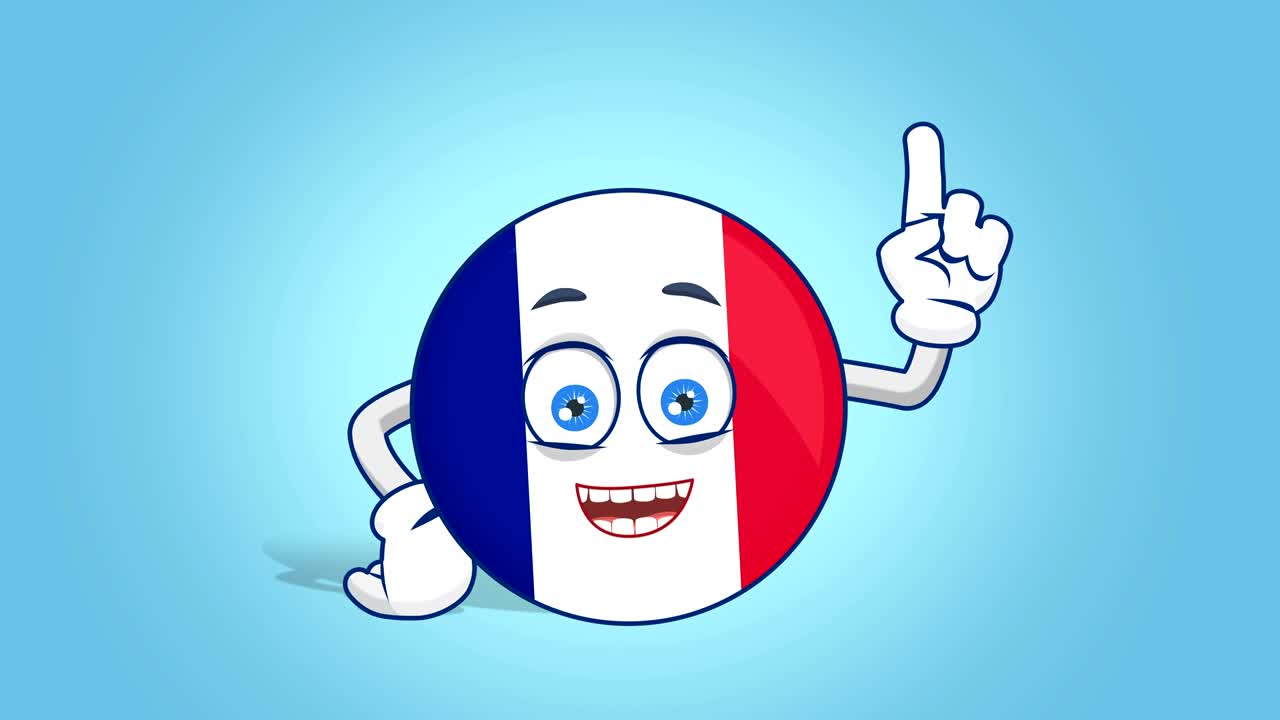 Icona Cartone Animato Bandiera Francia Pensiero e Idea con Animazione Facciale e Maschera Alfa
