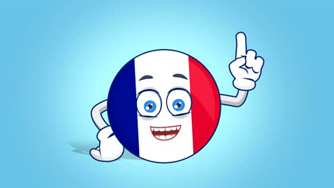 cartoon icon flag france think and idea with face animation with alpha matte