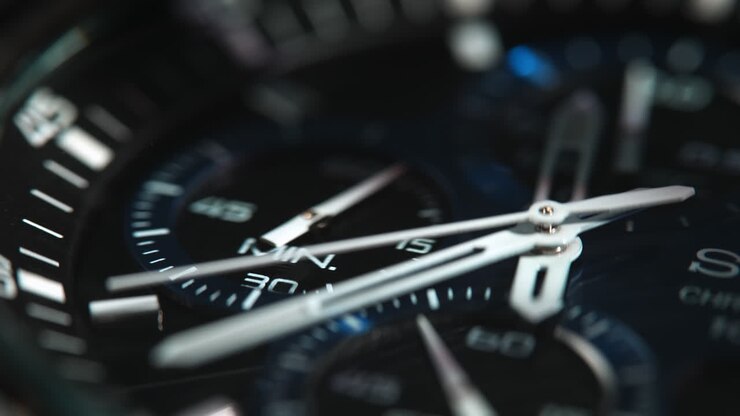 Sport Wristwatch With White Hour, Minute, And Second Hands Moving In Macro