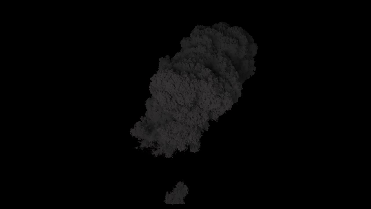 An explosion of military explosives with thick black billowing smoke. An explosion with black smoke on an isolated background with an alpha channel, a bomb explosion and real smoke.