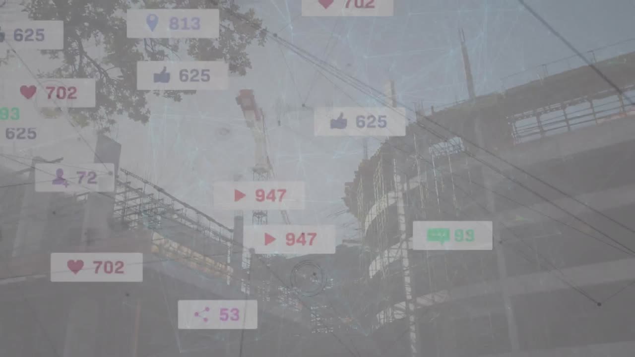 건설 현장과 연결 네트워크에 대한 소셜 미디어 데이터의 애니메이션