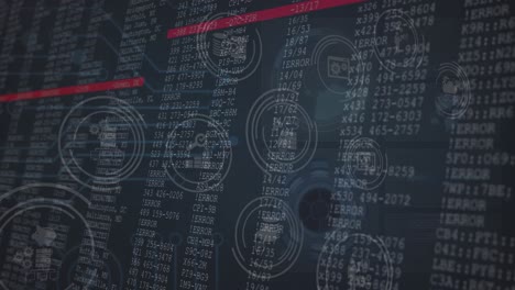 Animation of icons and red lines appearing over numbers changing on black background