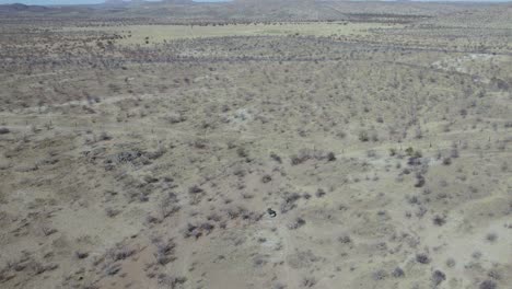 Truck-Driving-through-Etosha-National-Park-in-Namibia,-Africa---Aerial