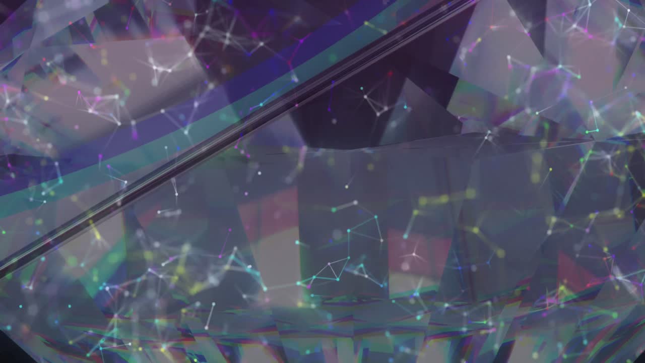 크리스탈 위에 움직이는 파란색과  ⁇ 색 모양의 애니메이션