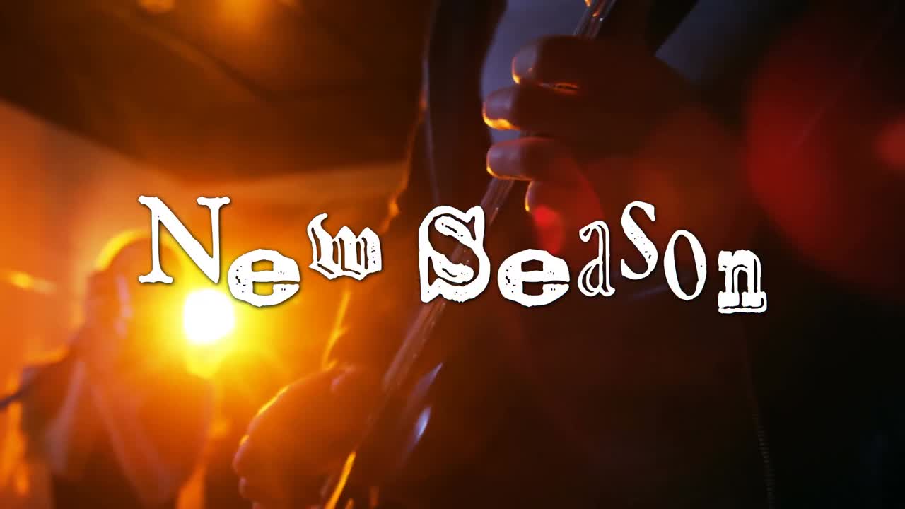 음악 밴드 위에 새로운 시즌 텍스트의 애니메이션