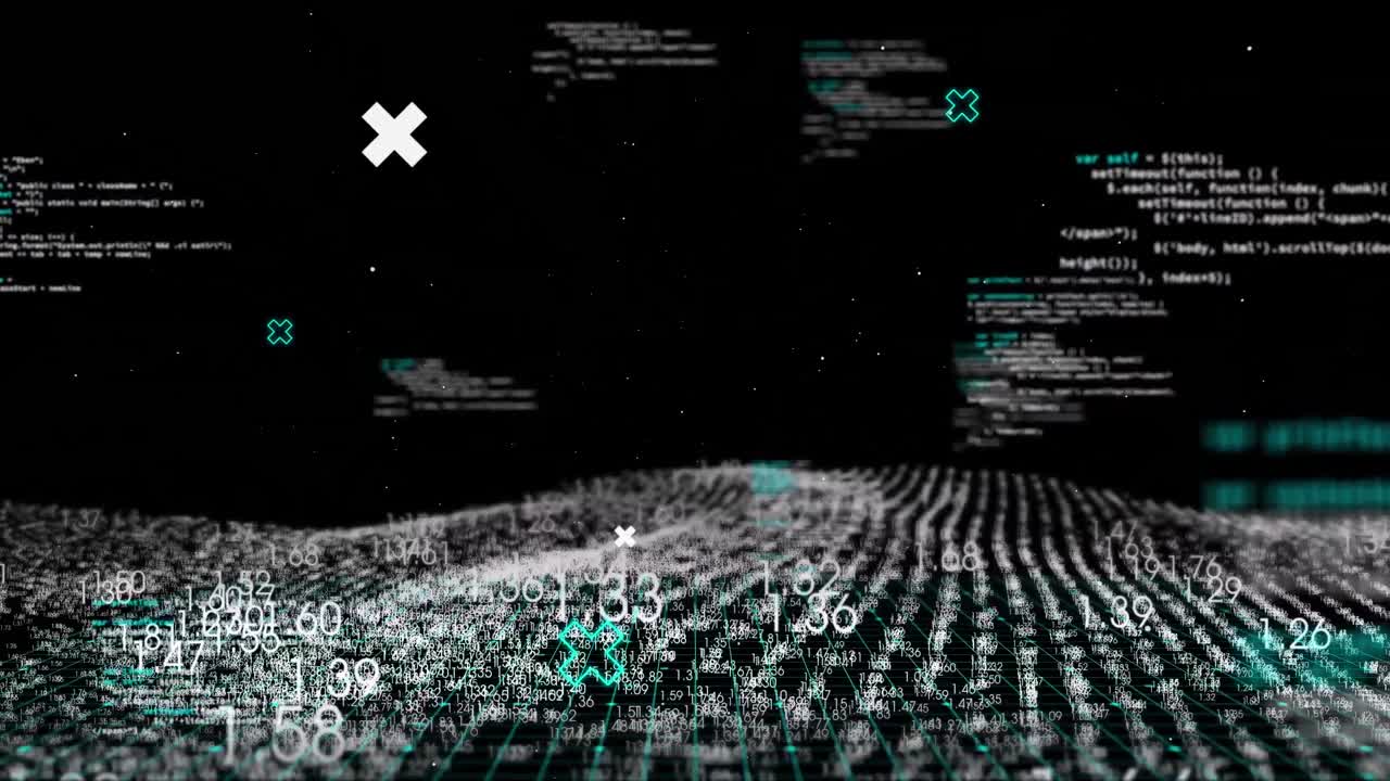 검은 바탕에 바이너리 코딩을 통해 데이터 처리의 애니메이션