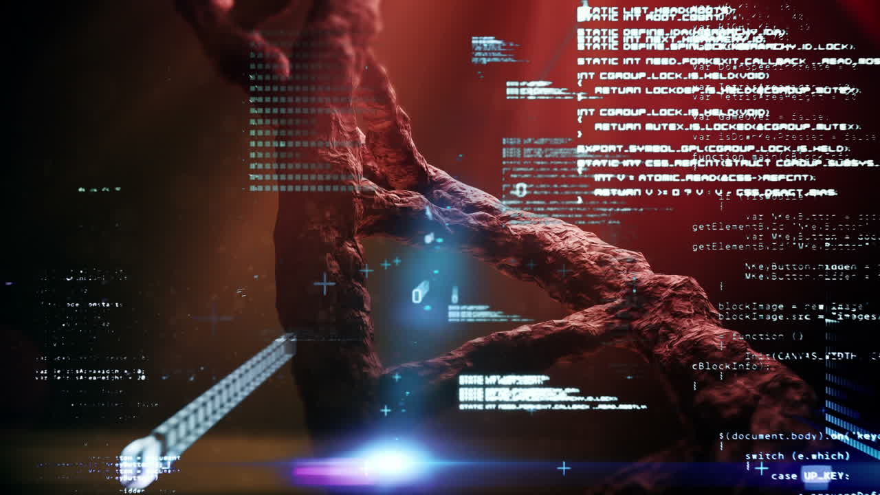 Animation of diverse data over dna chain on red background