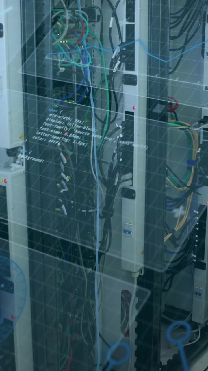 Animation of digital interface over caucasian female server room worker