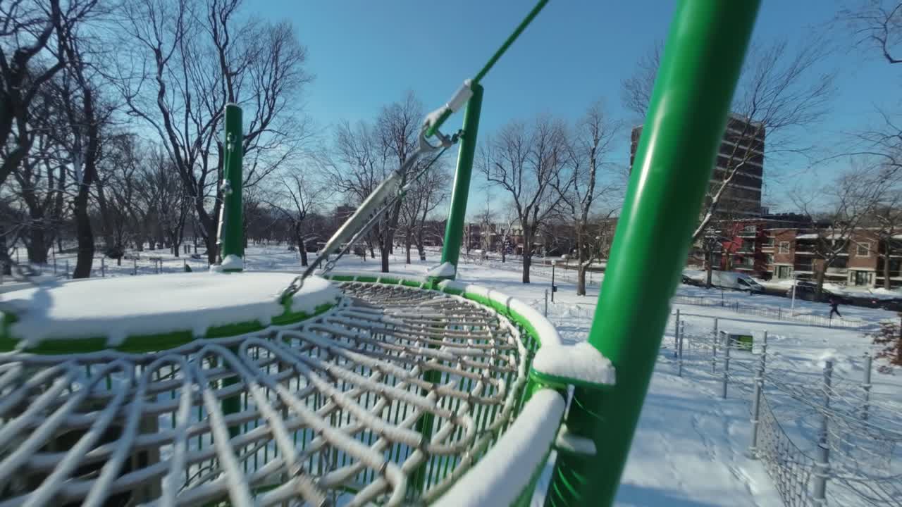 Fpv drone capture of Parc Lafontaine the biggest Playground in Montreal during winter in Canada