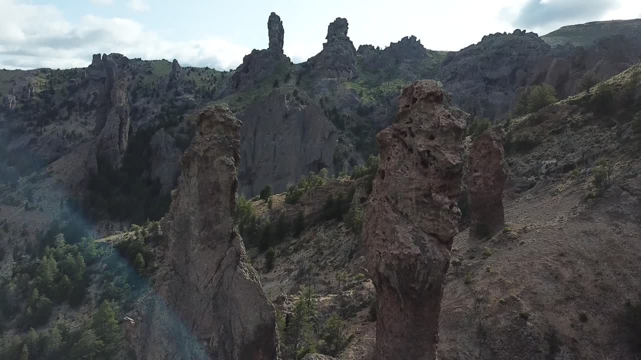 Rock Tower Formations Above Rio Negro River Canyon, Drone Aerial View