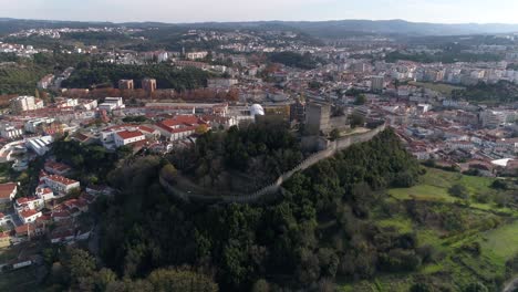 high angle view above leiria with its castle in the center