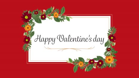 Animation-of-a-Valentine's-Day-card-with-flowers-on-red-background