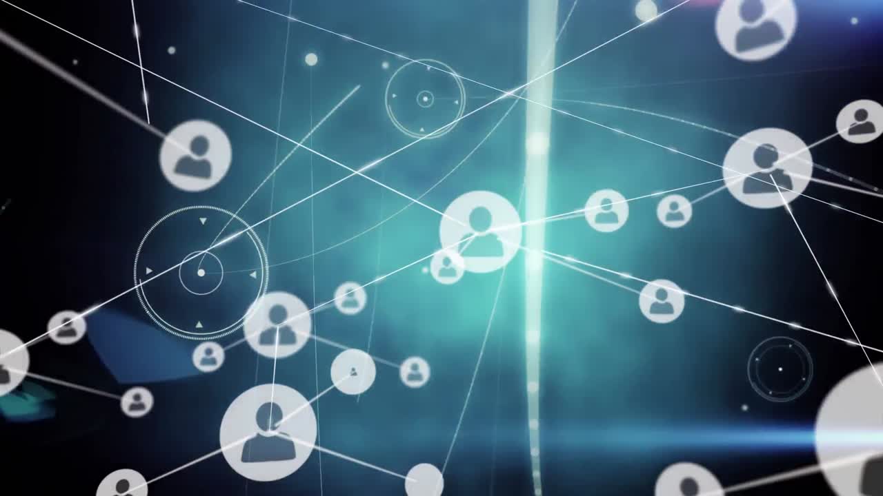 사람들과의 연결 네트워크의 애니메이션 빛나는 반점이 있는 아이콘