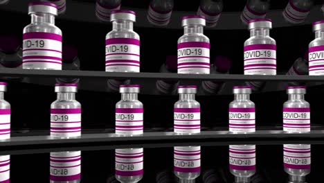 red bottles coronavirus vaccine covid-19. glass vials with sars-cov-2 vaccine. seamless loop 3d render for video editing, loop for video editing, loop