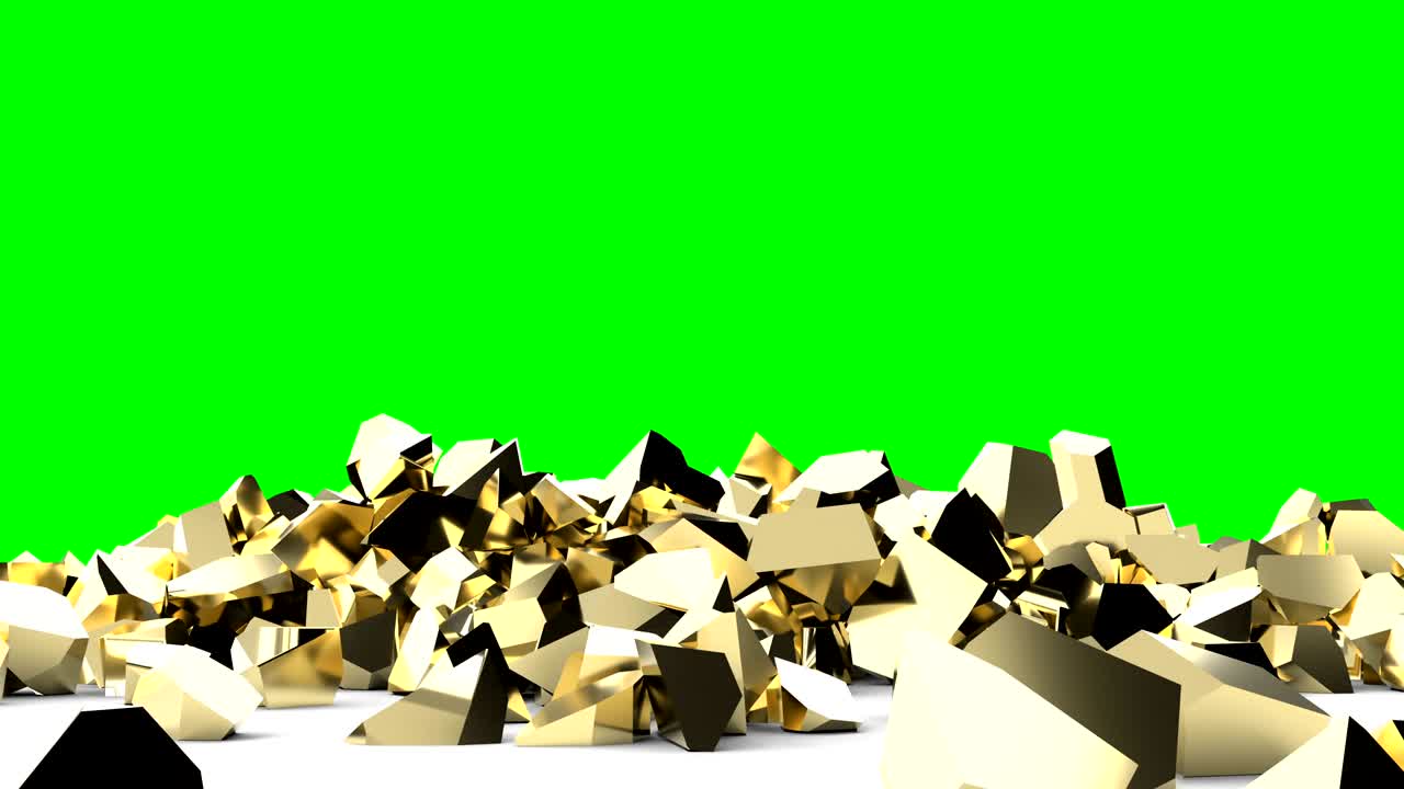 황금 배경에 황금 벽을 파괴하는 3d 패턴, 건설 배경, 풍부한 텍스처 디자인, 녹색 스크린 4k