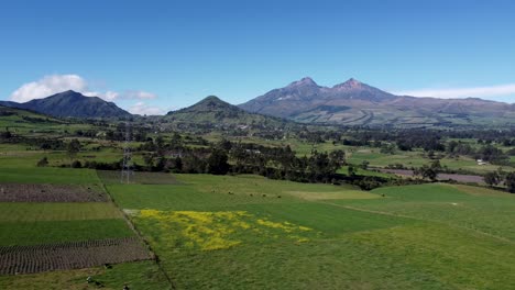 Aerial-Nature-landscape-Los-illinizas-Volcano,-El-Chaupi,-Pichincha-Ecuador