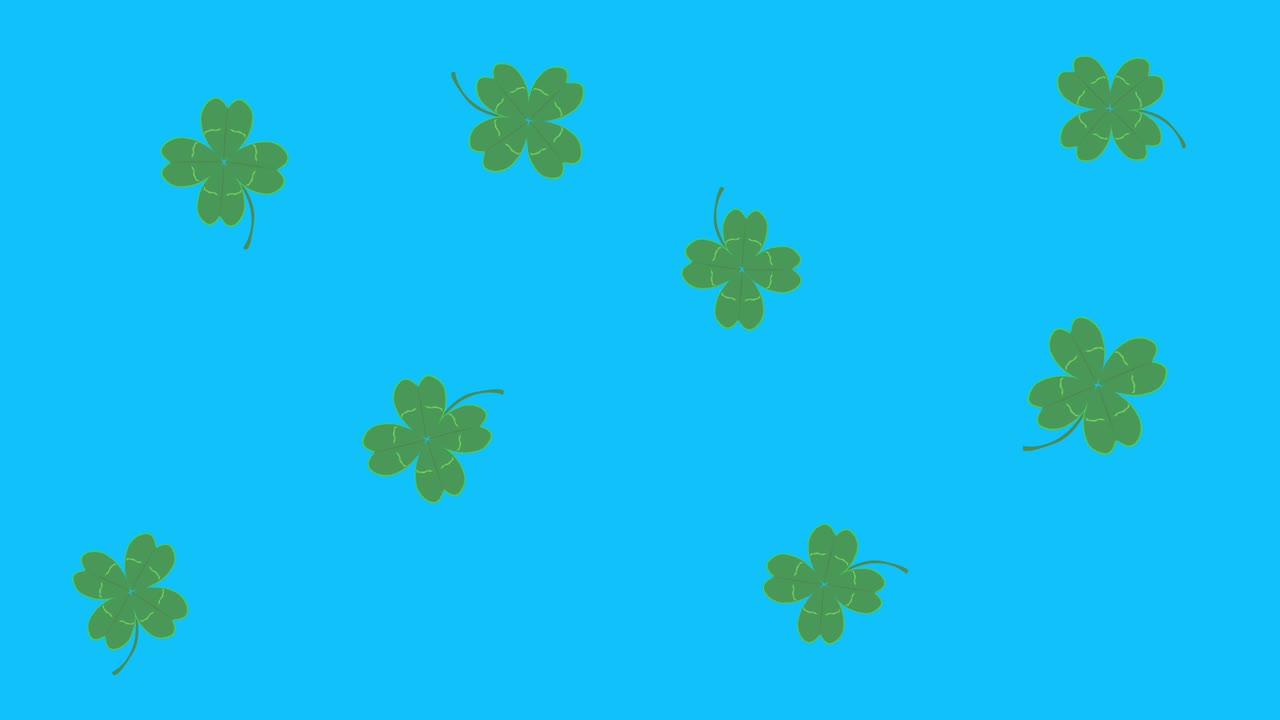 animación de hojas de suerte verdes en pantalla azul tecla de croma, elementos de fuente gráfica