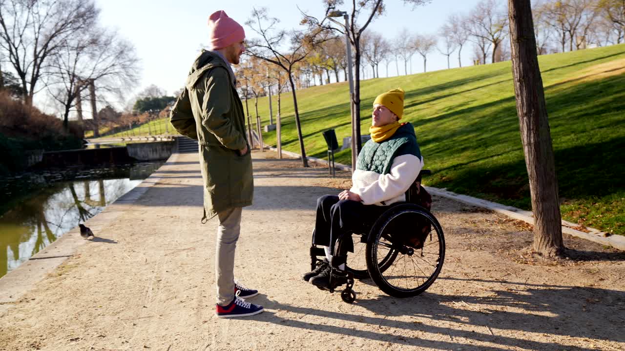 Two Friends Conversing in a Park