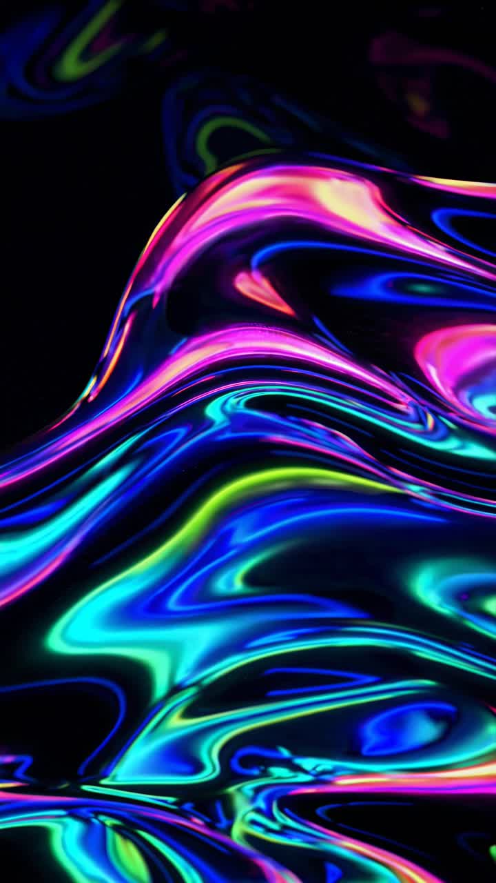 Abstract neon light waves in vibrant colors, viewed from a top-down angle, resembling a futuristic