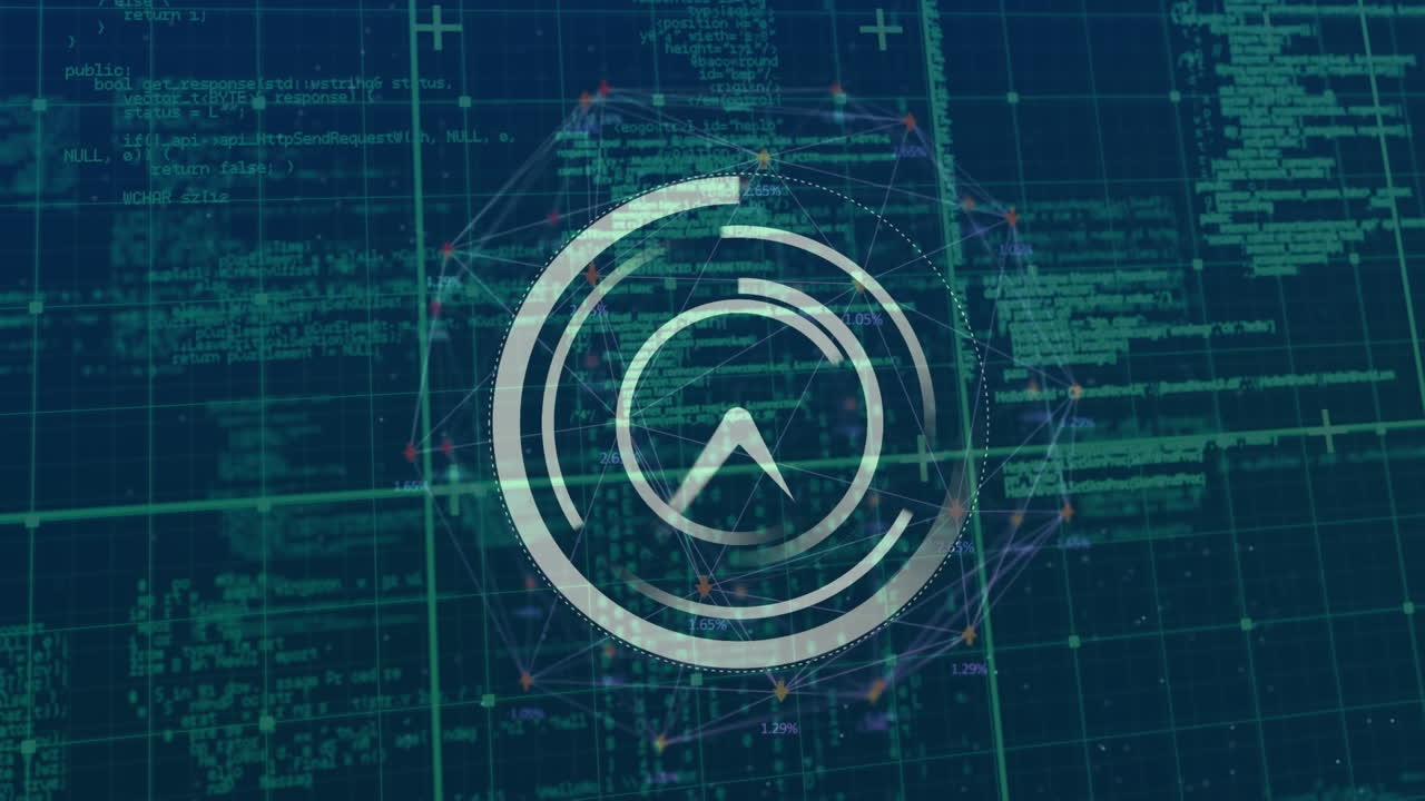 animación de reloj, globo con conexiones y procesamiento de datos sobre fondo azul