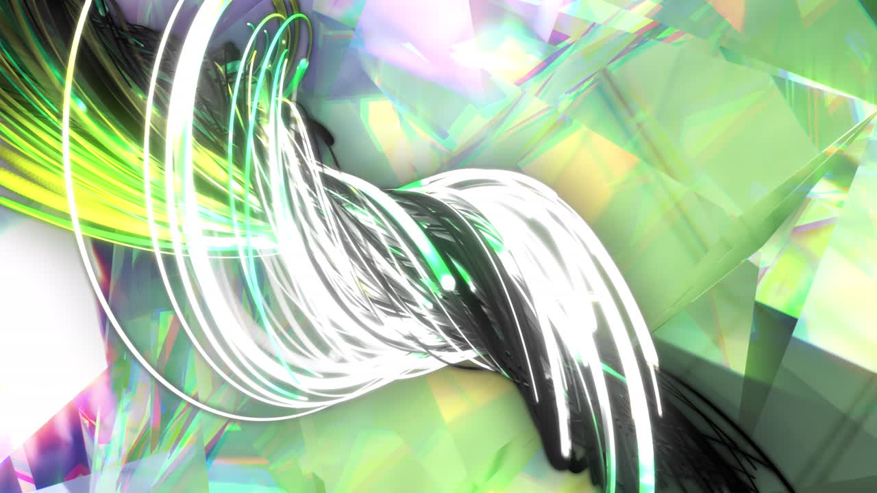 크리스탈 위의 초록색 반점과 트레일의 애니메이션