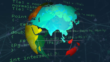 Animation of rotating globe and data processing over network of connections