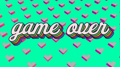 animation of game over text over shapes on green background