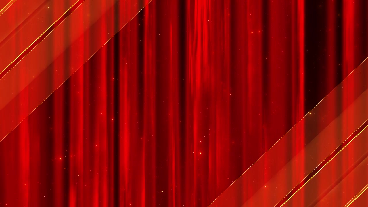 Red abstract light curtain with vertical beams golden diagonal lines and dark cinematic depth