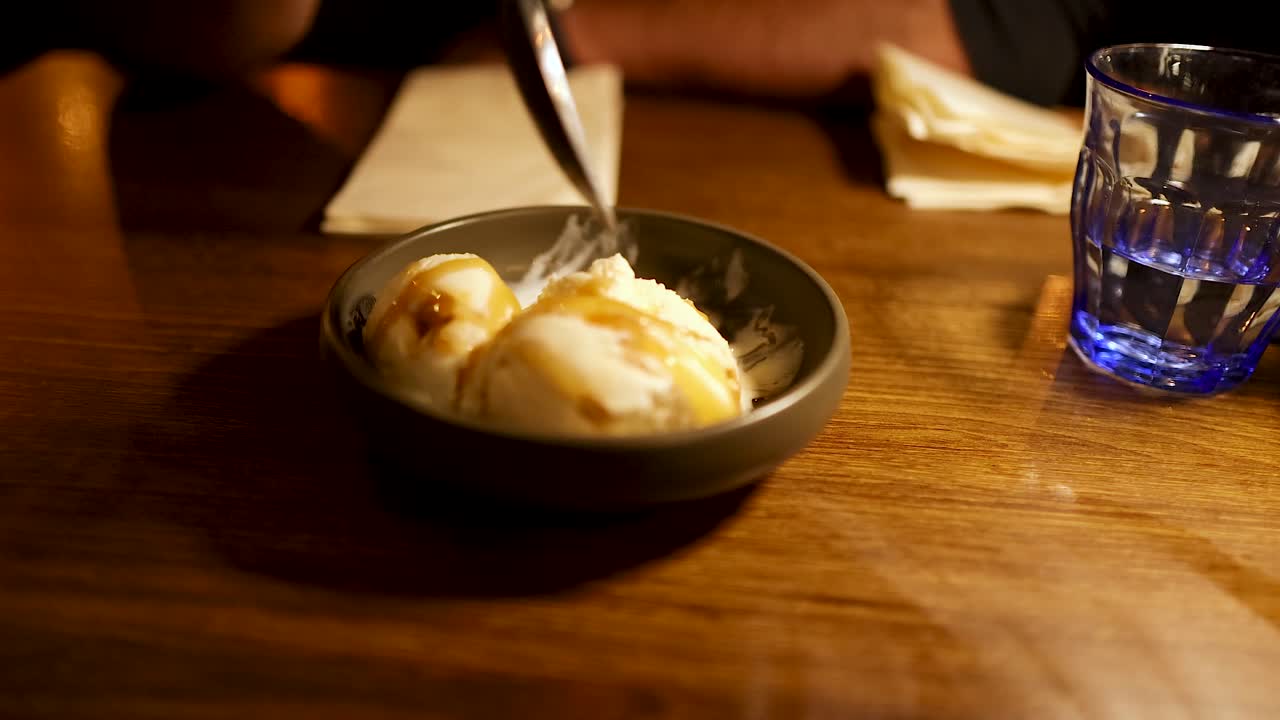 Person eating ice cream with a spoon