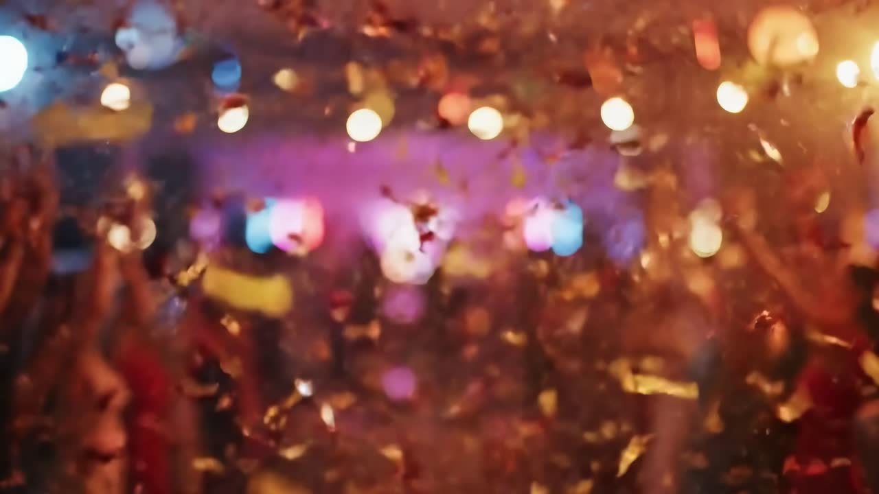 Abstract video with a close-up angle capturing vibrant, colorful confetti in motion