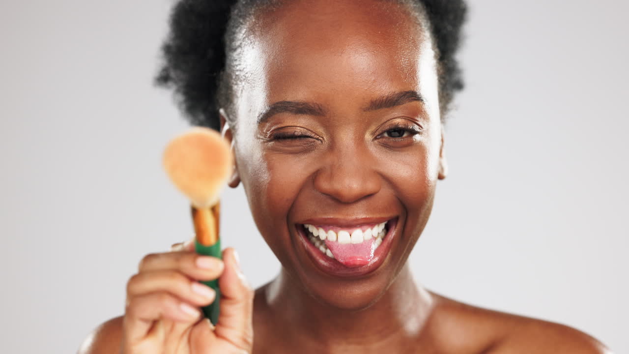 Face, makeup and funny with a black woman